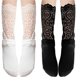 Jessimi Socks, 2 Pair Set, High Socks, Crew Socks, Kids, Girls, Children, Formal, Lace, White, Black, Recitals, Dresses, Kindergarten Entrance Ceremonies, white
