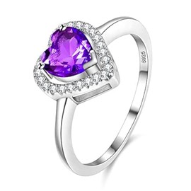 Uloveido Heart Shaped Cubic Zircon Simulated Amethyst Solitaire Wedding Engagement Anniversary Ring for Women Y3130 (Purple Size L1/2)