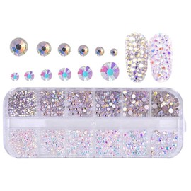 Nail Art Rhinestones, 1440 Pieces Nail Art Rhinestones 3D Nail Art Rhinestones for Nails DIY Rhinestone Crystal Diamond Phone Nail Art Decoration (L)