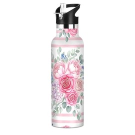 BUZIO - Botella de agua de acero inoxidable de 32 onzas con tapa de popote, bolsa de transporte, doble pared, sin BPA, mantiene las bebidas frías dura
