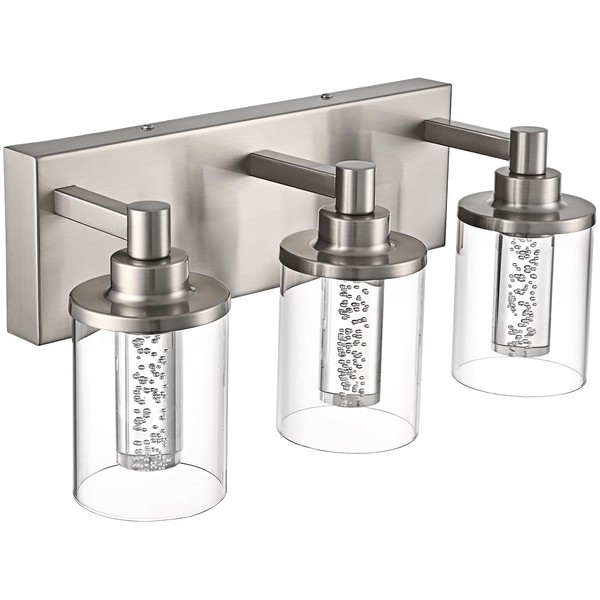 QueeuQ Brushed Nickel Vanity Light,3 Light Integrated LED Bathroom Vanity