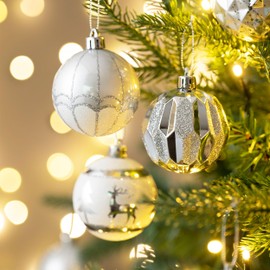 Valery Madelyn Christmas Tree Decorations Set, 16ct White and Silver Shatterproof Christmas Ball Ornaments Bulk, 2.36 Inches Elegant Hanging Ornaments for Christmas Trees Xmas Holiday Decor