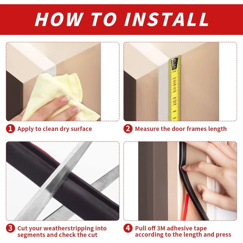 Fingwerk 40 Feet Rubber Weather Stripping Door Seal Strip, 40Ft,