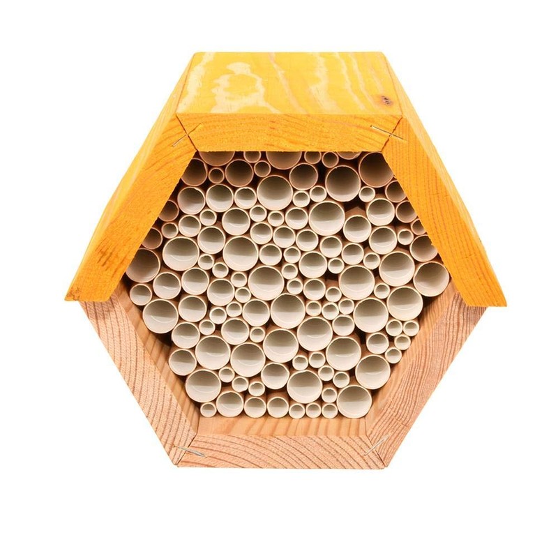 Esschert Design Hexagonal Solitary Bee House with Paper Straws