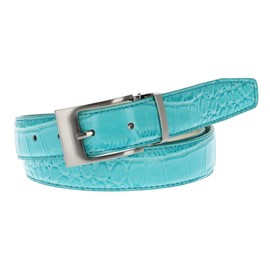 CTM Leather Croc Print Belt, 34, Turquoise