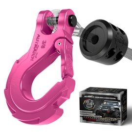 AUTMATCH Winch Hook 3/8" - Clevis Slip Hook with Safety Latch & Winch Cable Hook Stopper, Grade 70 Forged Steel Max 18Ton (39,600Lbs) Work for Winch Rope, ATV, UTV, Off Road Vehicle, Pink