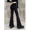 XKBHYD Women's Gothic Punk Velvet Pants Retro Print Black Pants