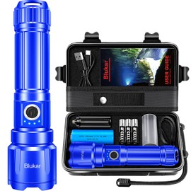 Blukar LED Torch, 500000 Lumens Super Bright Torches Led - Adjustable Focus, 5000 mAh, IP67 Waterproof, Powerful Long Lasting Handheld Flashlight for Power Cuts, Camping, Emergency-Blue