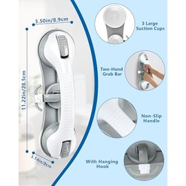 Grab Rail with Suction Cup - Pack of 2, Max. 110 kg, Removable and Glow-in-the-Dark - Shower Grab Rail without Drilling, Bathtub Handle for Seniors