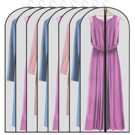 Garment Dress Bags Covers Long 60 in Translucent Plastic Clothes Covers Suit Dress Cover Protector Bags Full Length with Zip Waterproof Dustproof Moth Proof Clothes Bags 8 PCS