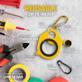 LYNCSEDAR Zip Tie Holder, 2 Pack Yellow & Blue Reusable Cable Tie Holder, No.5 Carabiner, ABS Plastic, Outdoor Use, Heavy Duty Ziptie Organizer Clip for Electrician Tool Belt Wrap Storage Container