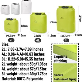 windhike Naturehike Ultralight Dry Bags with Vacuum Air Valve - Waterproof Roll-Top Sack for Compression Storage, Small Waterproof Bag for Backpacking, Kayak Float Bags, Rafting Boating (Yellow - 8L)