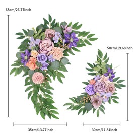 BASIMAN Faux Flower Set of 2 Wedding Arch Flowers，Artificial Flowers for Wedding Welcome Sign， Wedding Decorations for Reception and Wedding Backdrop (Purple)