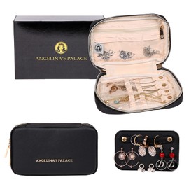 Angelina's Palace Small Waterproof Jewelry Organizer Case Vegan Leather Travel Storage Bag Bridesmaid Gifts for Necklace Earring Bracelet Ring(black)