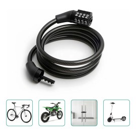 Hutiirich® Candado Cadena Reforzado Alta Seguridad Para Bici O Moto Negro 110 Cm Abs Con Alambre De Acero Combinación Numérica Carcasa Exterior De Pvc + Carcasa Interior De Alambre Trenzado