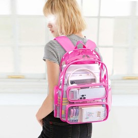 CAMTOP Clear Backpack Heavy Duty Transparent Bag See Through BookBag for Student School Work Festival Sport Travel (Hot Pink)
