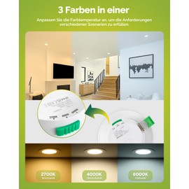 Fondiiz LED Recessed Spotlights, 230 V, Dimmable, Set of 12 LED Spotlights, 68 mm Hole Size, 5 W Ceiling Spotlights, LED Warm White, 2700 K, Neutral White, 4000 K, Cool White, 6000 K, IP44 Spots,