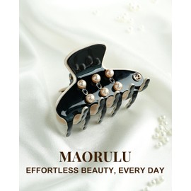 MAORULU French Acetate Hair Claw Clip – 2.75 Inch Pearl Medium Jaw Clip for Women, Strong Hold, Premium Glossy Hair Clamp for Thick & Thin Hair, Black