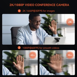 Nuroum 2K Web Camera, HD1080P/60fps, USB PC Computer Webcam with Dual Microphone & Privacy Cover, 90°-Wide-Angle Streaming Webcam for Calling, Conferencing,Plug and Play, for Zoom/Skype/Teams/Webex