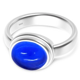 XKBYL Classical Natural Stone Ring,Dainty Elegant 925 Sterling Silver Real Genuine Oval Gemstone Crystal Quartz Ring Jewelry for Women (A10_Clear Blue Quartz, 8)