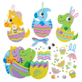 Baker Ross FX532 Dinosaur Easter Egg Decoration Sets - 8 Pack Foam Easter Craft Decoration for Kids