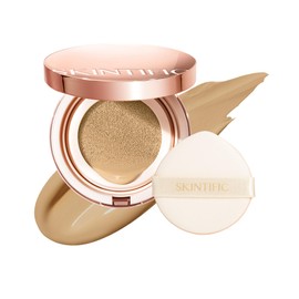 SKINTIFIC Full Coverage Cushion Foundation, Weightless, Skin Fit, Satin Glow Finish, Oil-Control Waterproof Fondation, Sweatproof Flawless BB Cream CC Korean Makeup (28N Oat)