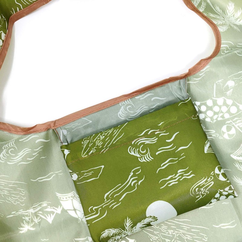 allydrew Large Foldable Tote Nylon Reusable Grocery Bag, Green Paradise