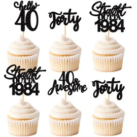 Keaziu - Paquete de 24 adornos para magdalenas de Straight Outta 1983 Happy 40th I'm 40 adornos para cupcakes, 40 años, suministros de decoración para fiestas de cumpleaños, color negro 1983 2