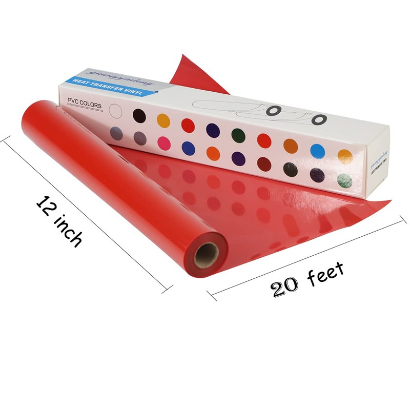 guangyintong Heat Transfer Vinyl Red HTV Rolls, 12" x 20ft