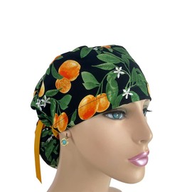 Ponytail Medical Scrub Cap - Blooming Lemons - Or Hats, Turn Up Ponytail Scrub Hats, Ponytail Scrub Hats, Bouffant, Scrub Hats for Women, Unisex Surgical Caps, Dr. Hats, Nurses Hats