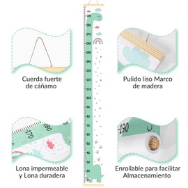 HomeChi Tabla de Crecimiento para Niños, Regla de Gráfico de Altura de Lona Colgante y Extraíble para Medición de Estatura con Dibujo de Dinosaurio para Bebés Niños, Ideal para Decoración de Pared de Habitación y Guardería