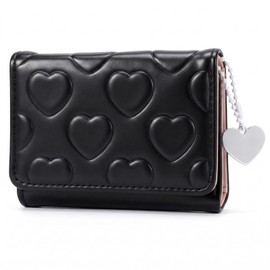 Axafazup Cute Heart Shaped Wallet for Women, PU Leather Slim Credit Card Holder with Heart-shaped Pendant, Fashion Trifold Cash Pocket ID Window for Shopping, Dating, Travel