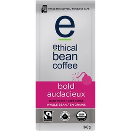 Ethical Bean Coffee Fair Trade Organic Coffee, Bold Dark Roast, Whole Bean Coffee - 340g Bag