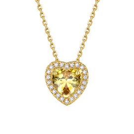 Bestyle Classic 18K Gold Plated Love Heart Necklace, Dainty November Yellow Topaz Critine Birthstone Necklace for Women, Anniversary/Mother’s Day/Birthday Jewelry Gifts for Mom/Wife