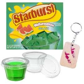 Star * Burst Gelatin Shot Pack of 1 Box of Watermelon - Treat - 50 1oz Shot Cups 50 lids - Squeezable Perfect Summer treat - Jello Shots - Gelatine Shot - Incldes Exclusive PaLiSoL CREATiONS Keychain