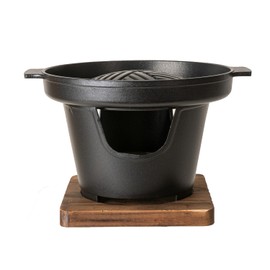 Yakiniku Grill with Wooden Trivet and Burner Stove 7 Inch Diameter Japanese Korean Style Single Serving Kaiseki Tabletop Barbuecue Hibachi Grill Plate