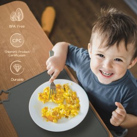 Moonkie Silicone Placemats for Baby & Kid, Stain Resistant Non-Slip Toddler Food Mats Eating Table Mat with 2 Packs(Warm Taupe/Apricot)