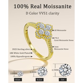 Gemtailor 1.3ct Four Leaf Clover Moissanite Lucky Ring for Women(Gold 8)
