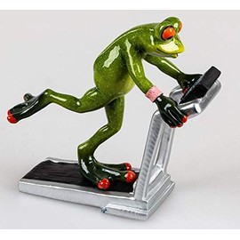 Formano Decorative Frog Figurine Light Green on Treadmill Approx. 16 x 15 cm Made of Artificial Stone with Shiny Hand-Painted Surface