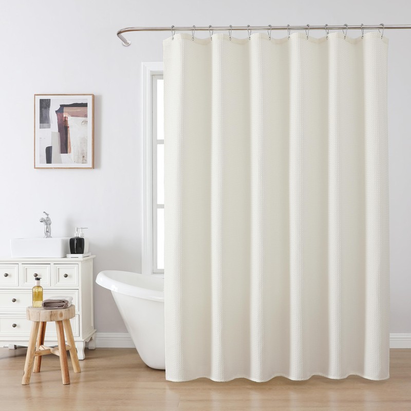 Waffle Weave Shower Curtain with Stainless Steel Hooks - 230