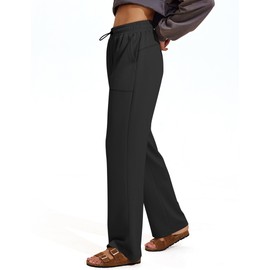 PINSPARK Womens Sweatpants Straight Leg Casual Loose Lounge Pants Comfy Baggy Track Pants with Pockets Black M