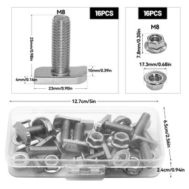 ZHIYUQL Pack of 16 Hammer Head Screws M8 x 25 mm Stainless Steel A2-70 with 16 Hexagonal Locking Tooth Nut M8 for PV Modules Photovoltaic Aluminium Profile Greenhouse Solar Mounting Rail