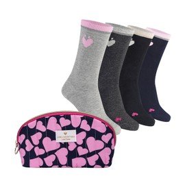 LIEBLINGSSTÜCK Lovely Socks - Ladies Socks - 4 Pairs - Crew - Gift Box - Cotton, Set of 4 (grey, dark grey, black, blue) with toiletry bag, 39 - 42