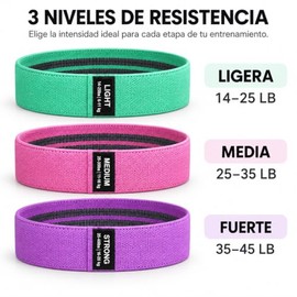 Bandas de Resistencia para Ejercicio, Set de 3 de Tela Antideslizante
