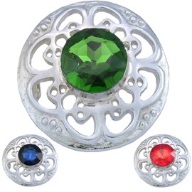 AAR Scottish Fly Plaid Kilt Brooch Celtic Design 3 Color Stones Chrome Finish (Green Stone)