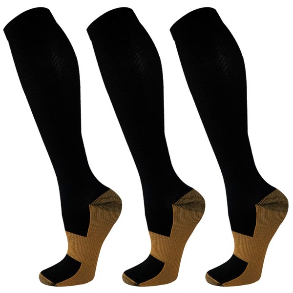 3 Pairs Copper Compression Socks for Women & Men Circulation 20-30 mmHg - Best for Medical,Running,Athletic,Nursing
