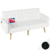 TYBOATLE Modern Faux Leather Upholstered Convertible USB Folding Futon Sofa