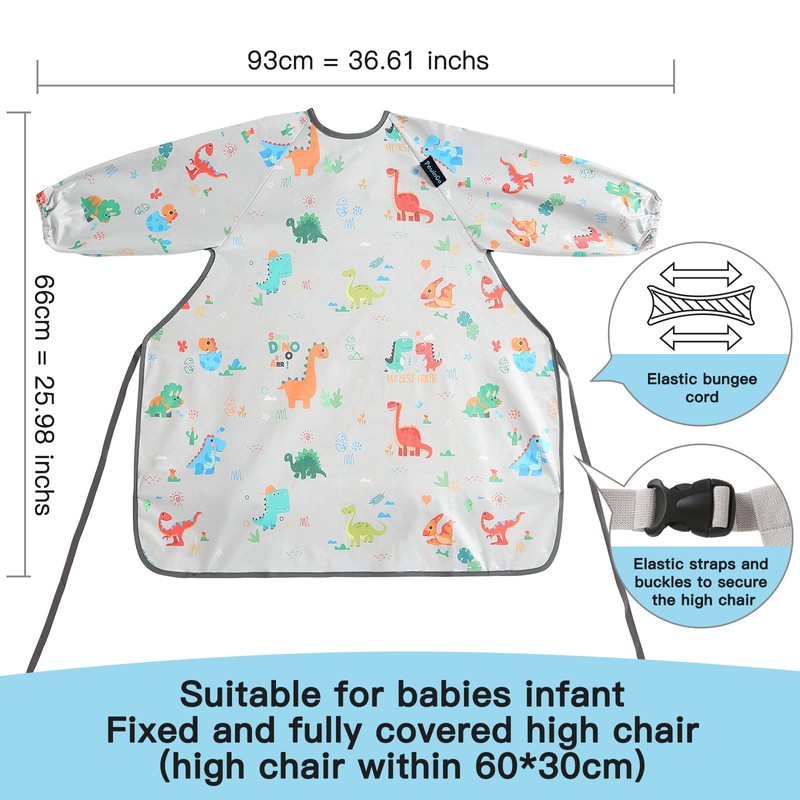 PewinGo Baby Bib with Sleeves Attaches to Your High Chair,