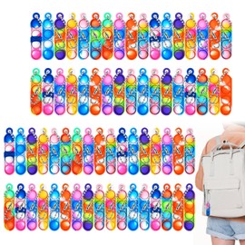 46Pcs Bulk Pop Keyring Mini Push Pop Keychain, Party Bag Fillers for Kids Unisex, Anxiety Relief Kids' Party Favours, Fidget Keyring Parties Bag Toys, Gifts for Students from Teachers