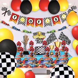 Huaxintoys 61 Pieces Racing Car Children's Birthday Party Tableware, Racing Car Children's Birthday Decoration, Racing Car Party Tableware, Tablecloth, Plates, Cups, Napkins, for Children's Birthday